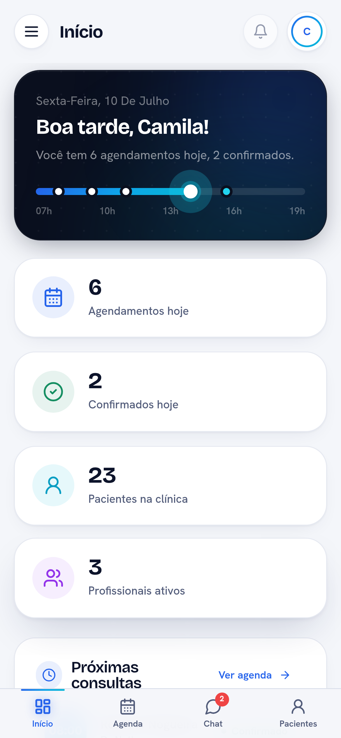 Início do Agenora no celular