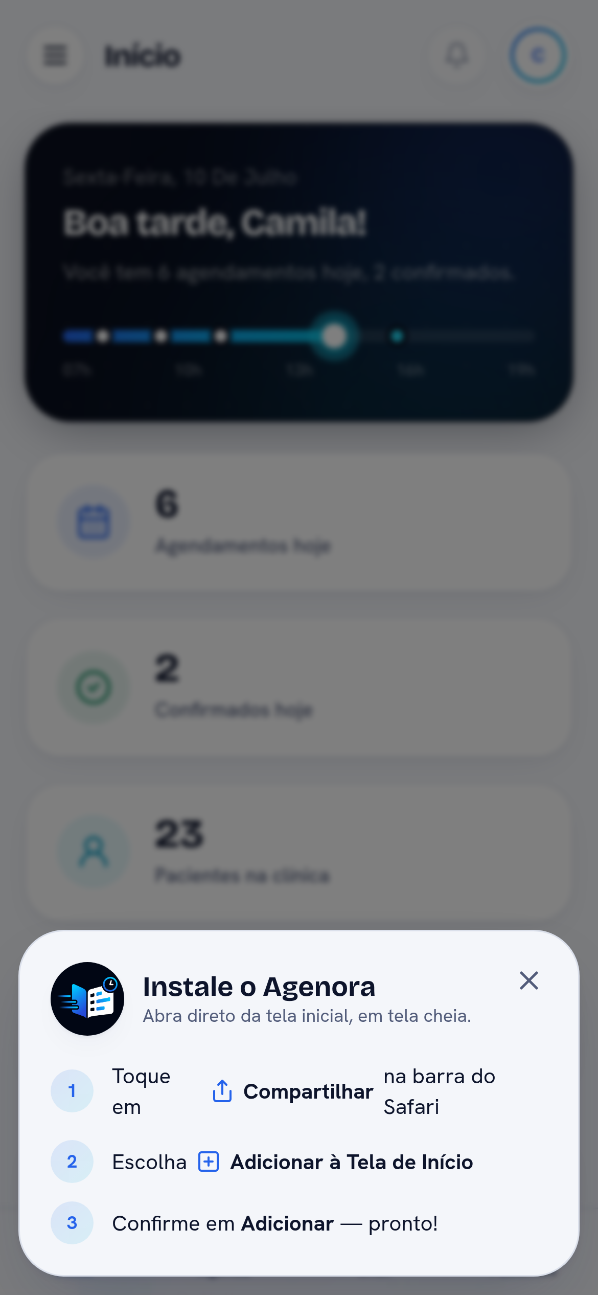 Convite de instalação do app na tela inicial